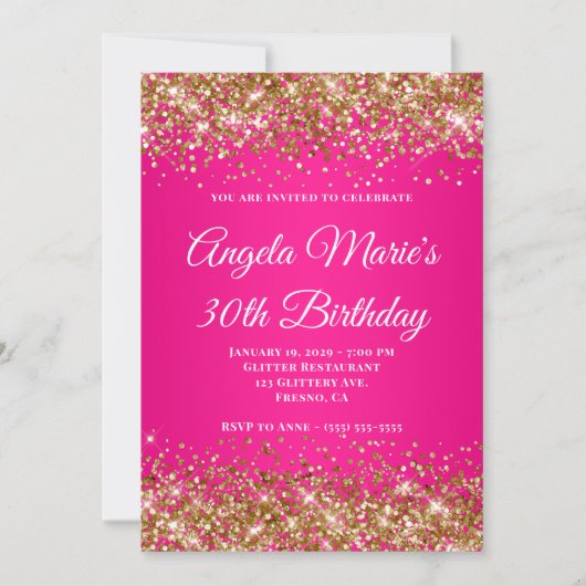 Gold Glitter Hot Pink Fancy Monogram 30e Verjaarda Kaart (Voorkant)