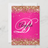 Gold Glitter Hot Pink Fancy Monogram Sweet Sixteen Kaart (Achterkant)