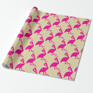 Gold Glitter Hot Pink Flamingo Wrapping Paper Cadeaupapier