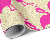 Gold Glitter Hot Pink Flamingo Wrapping Paper Cadeaupapier (Rol Hoek)