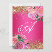 Gold Glitter Hot Pink Floral Glam Sweet Sixteen Kaart (Achterkant)