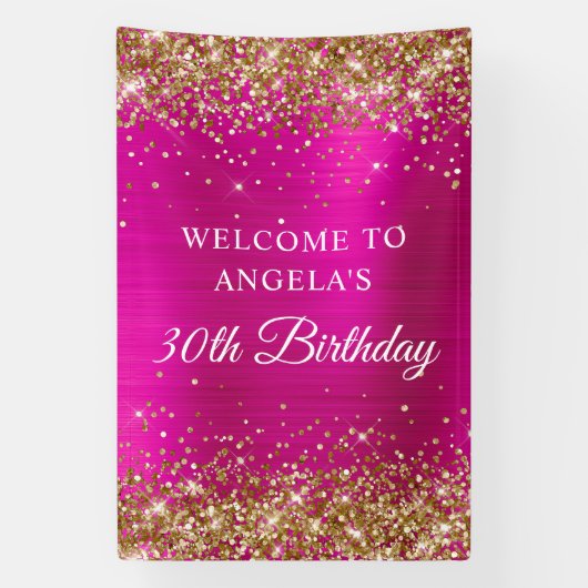 Gold Glitter Hot Pink Folie 30e Verjaardag V Spandoek (Verticaal)