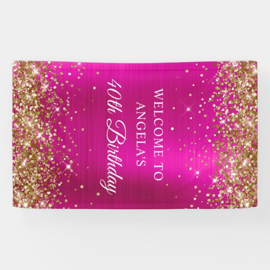Gold Glitter Hot Pink Folie 40e Verjaardag V Spandoek (Horizontaal)