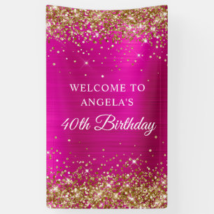 Gold Glitter Hot Pink Folie 40e Verjaardag V Spandoek