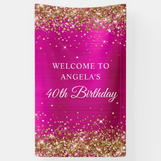 Gold Glitter Hot Pink Folie 40e Verjaardag V Spandoek (Verticaal)