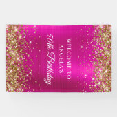 Gold Glitter Hot Pink Folie 50e Verjaardag V Spandoek (Horizontaal)