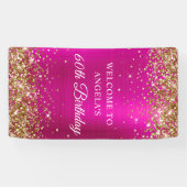 Gold Glitter Hot Pink Folie 60e Verjaardag Vertica Spandoek (Horizontaal)