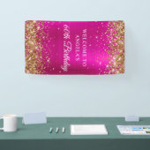 Gold Glitter Hot Pink Folie 60e Verjaardag Vertica Spandoek (Beurs)