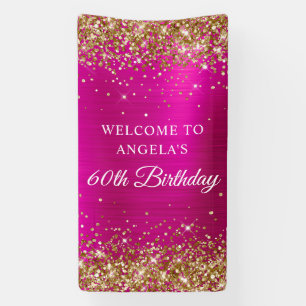 Gold Glitter Hot Pink Folie 60e Verjaardag Vertica Spandoek