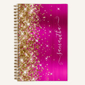 Gold Glitter Hot Pink Folie Girly Handtekening Notitieboek (Voorkant)