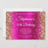 Gold Glitter Hot Pink Monogram 50e verjaardag Kaart (Voorkant)