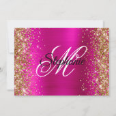 Gold Glitter Hot Pink Monogram 50e verjaardag Kaart (Achterkant)