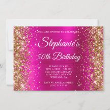 Gold Glitter Hot Pink Monogram 50e verjaardag