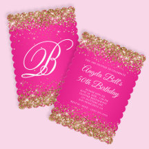 Gold Glitter Hot Pink Monogram 50e verjaardag