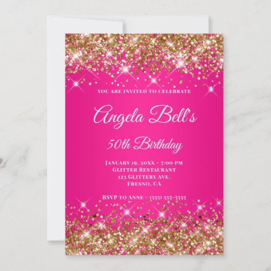 Gold Glitter Hot Pink Ombre Fancy Monogram Kaart (Voorkant)