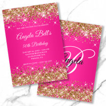 Gold Glitter Hot Pink Ombre Fancy Monogram