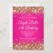 Gold Glitter Hot Pink Ombre Monogram 18th Birthday Kaart (Voorkant)