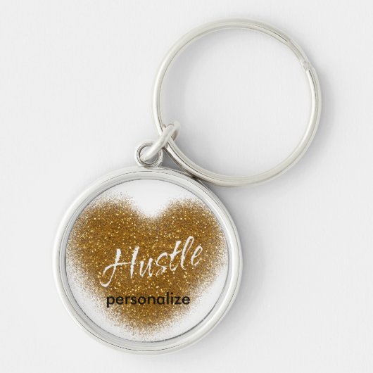 Gold Glitter HUSTLE Heart Inspirerend Sleutelhange Sleutelhanger (Voorkant)