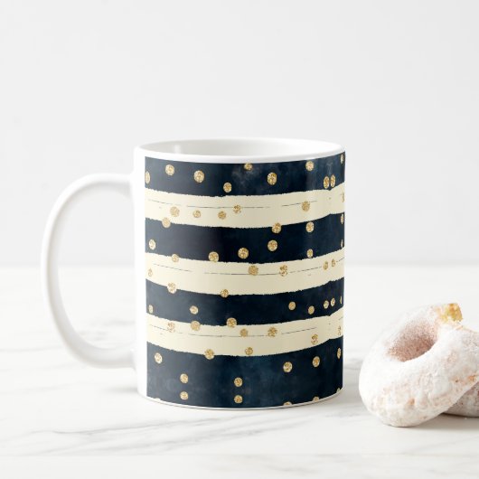 Gold Glitter Indigo Blue Stylish Modern Koffiemok (Met donut)