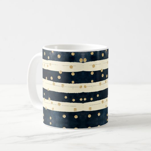 Gold Glitter Indigo Blue Stylish Modern Koffiemok (Voorkant links)