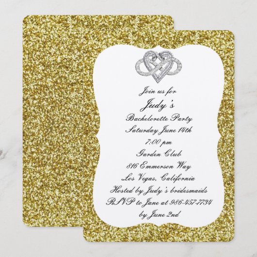 Gold Glitter Infinity Heart Bachelorette Party Kaart (Voorkant / Achterkant)