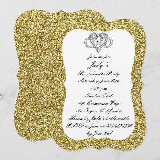 Gold Glitter Infinity Heart Bachelorette Party Kaart (Voorkant / Achterkant)