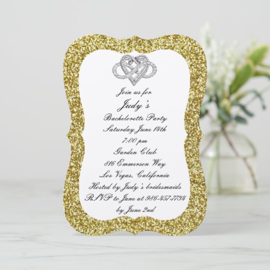 Gold Glitter Infinity Heart Bachelorette Party Kaart (Staand voorkant)