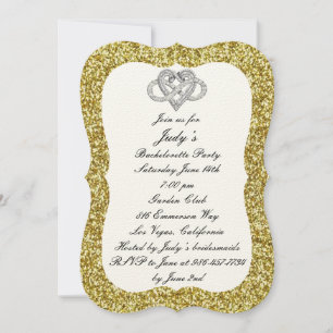 Gold Glitter Infinity Heart Bachelorette Party Kaart