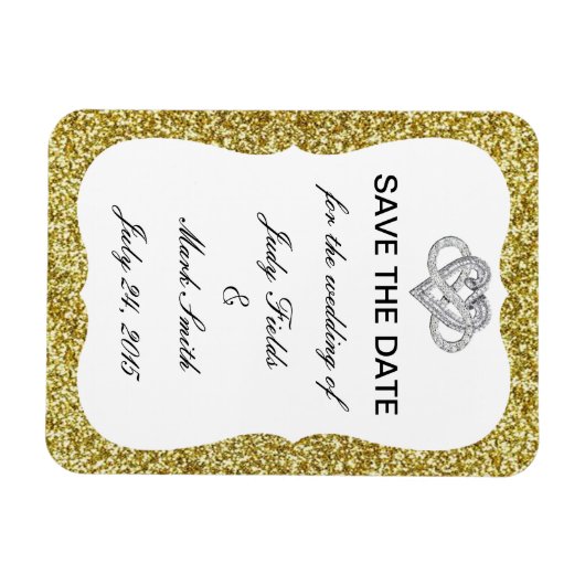 Gold Glitter Infinity Heart bespaart de datum magn Magneet (Horizontaal)
