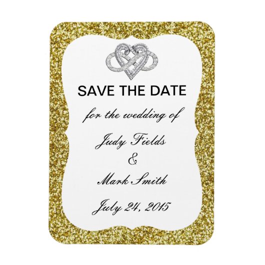 Gold Glitter Infinity Heart bespaart de datum magn Magneet (Verticaal)