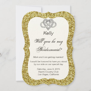 Gold Glitter Infinity Heart Bridesmaid Kaart