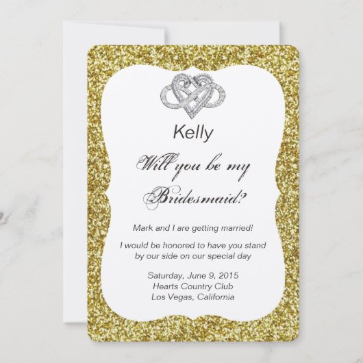 Gold Glitter Infinity Heart Bridesmaid Kaart (Voorkant)