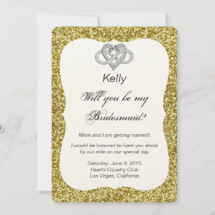 Gold Glitter Infinity Heart Bridesmaid Kaart