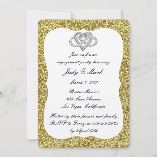 Gold Glitter Infinity Heart Engagement Party Kaart (Voorkant)