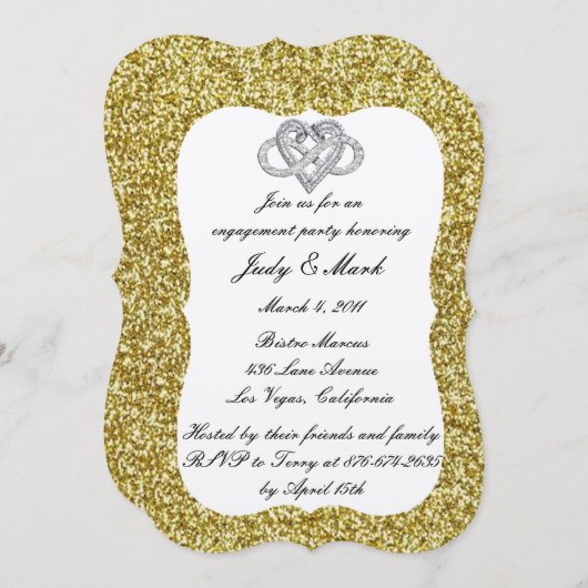 Gold Glitter Infinity Heart Engagement Party Kaart (Voorkant / Achterkant)