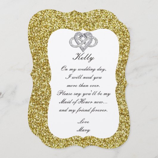 Gold Glitter Infinity Heart, gemaakt van eerwaarde Kaart (Voorkant / Achterkant)