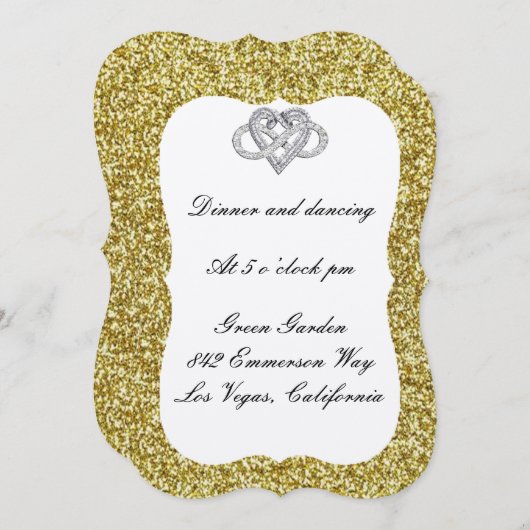 Gold Glitter Infinity Heart Reception Kaart (Voorkant / Achterkant)