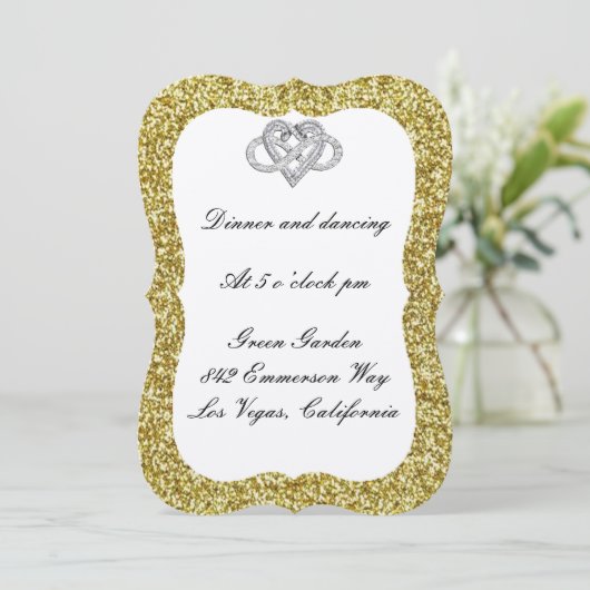 Gold Glitter Infinity Heart Reception Kaart (Staand voorkant)