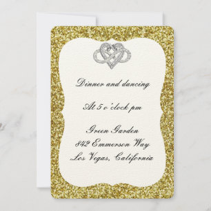 Gold Glitter Infinity Heart Reception Kaart