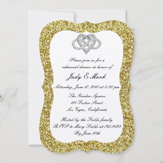 Gold Glitter Infinity Heart Rehearsal Dinner Kaart (Voorkant)
