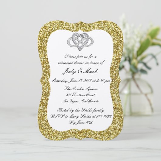 Gold Glitter Infinity Heart Rehearsal Dinner Kaart (Staand voorkant)