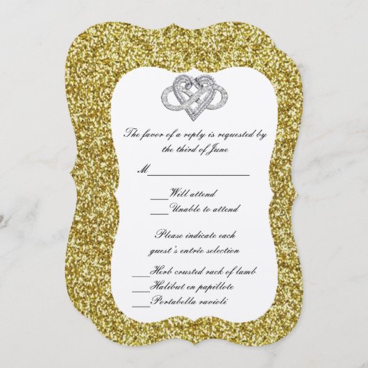 Gold Glitter Infinity Heart Response Kaart (Voorkant / Achterkant)