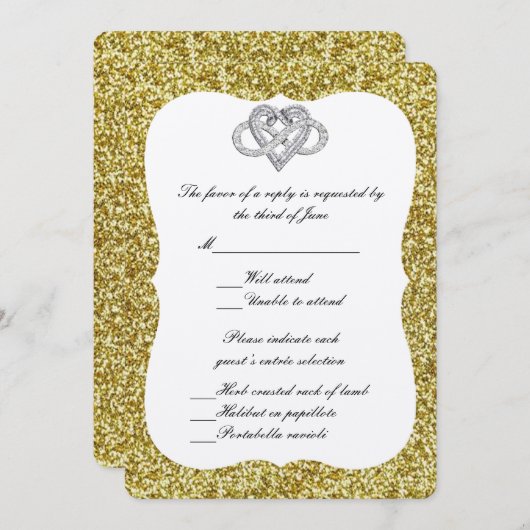 Gold Glitter Infinity Heart Response Kaart (Voorkant / Achterkant)