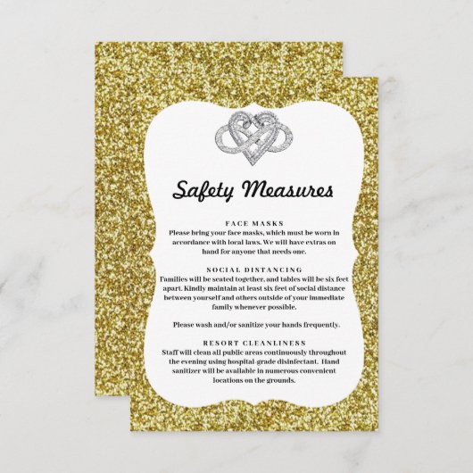 Gold Glitter Infinity Heart Safety Maatregelen Informatiekaartje (Voorkant / Achterkant)
