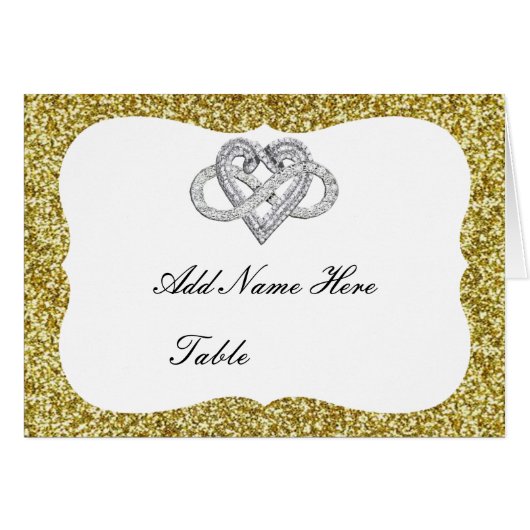Gold Glitter Infinity Heart Table Place Card (Voorkant Horizontaal)