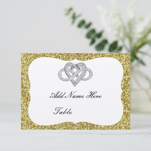 Gold Glitter Infinity Heart Table Place Card Kaart (Staand voorkant)