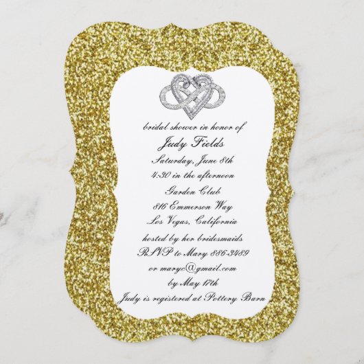 Gold Glitter Infinity Heart Vrijgezellenfeest Invi Kaart (Voorkant / Achterkant)