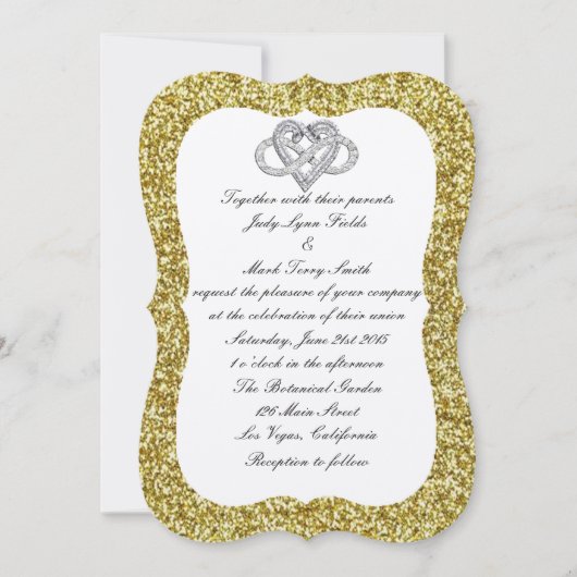 Gold Glitter Infinity Heart Wedding Uitnodiging (Voorkant)