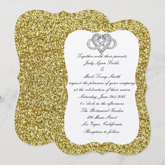 Gold Glitter Infinity Heart Wedding Uitnodiging (Voorkant / Achterkant)