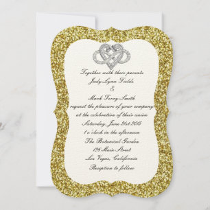 Gold Glitter Infinity Heart Wedding Uitnodiging